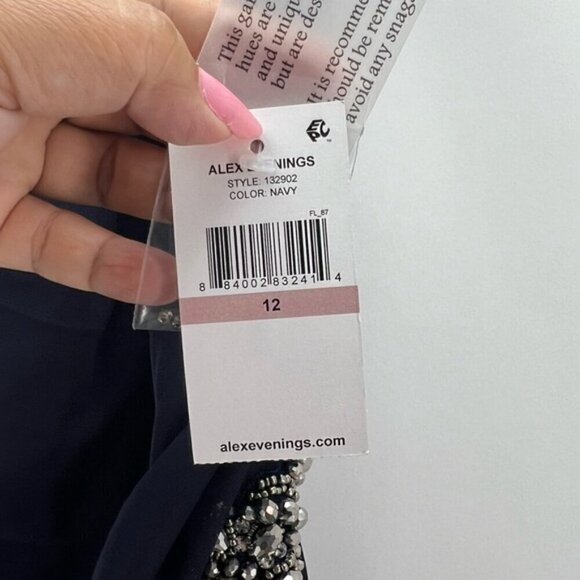 Alex Evenings - Women's Long Cold Shoulder Dress - Navy Blue. Size: 12. NWT - Picture 5 of 16